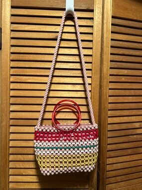 Zara Pink, Red, Yellow, White and Green Handwoven Mini Beaded Crossbody Bag